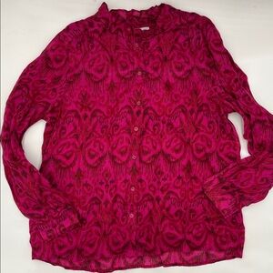 Tommy Bahama Seaside Long Sleeve Ruffle Neck Top in Pink Papaya